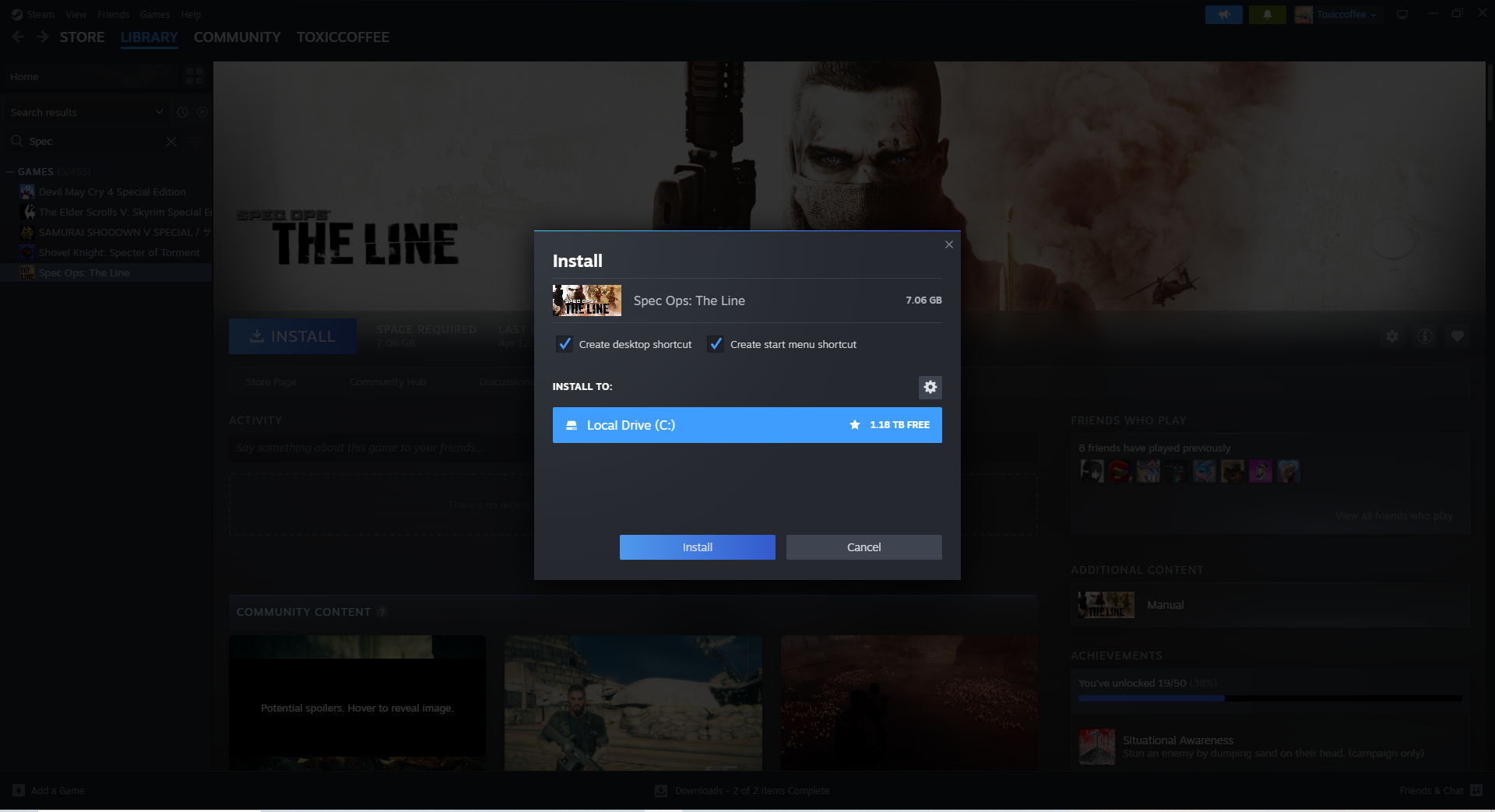 Downloading Spec Ops The Line from my Steam Client.